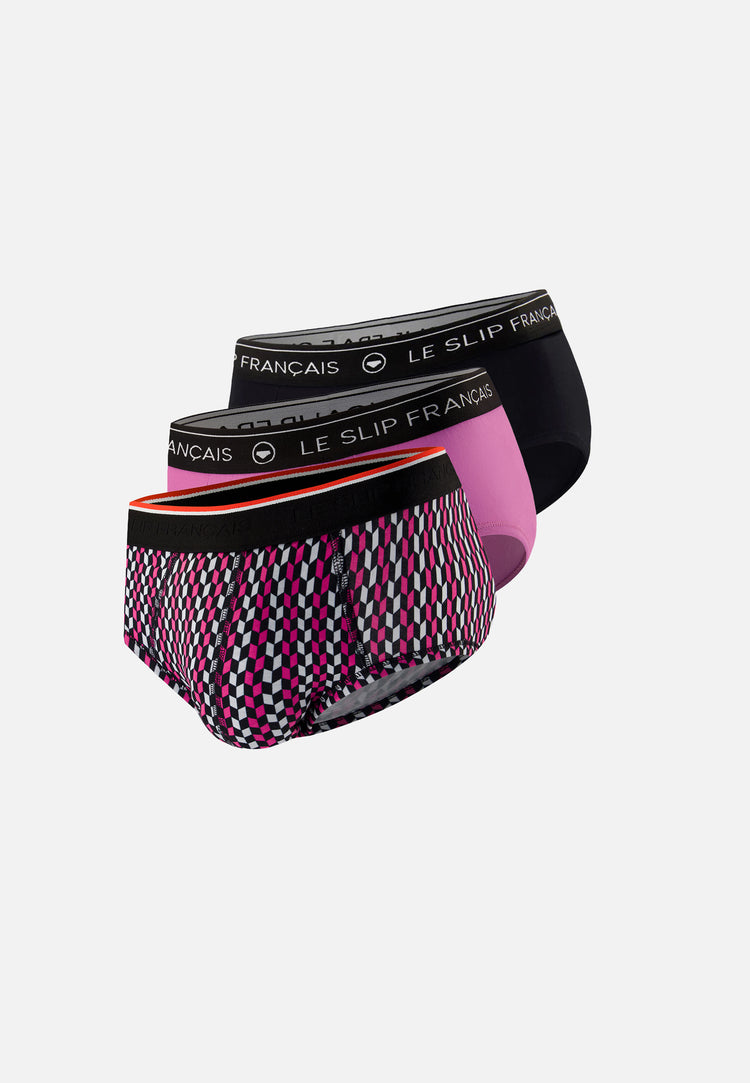 Lot de 3 slips en coton - Slips Fuchsia Noir Fléchette Fuchsia - Le Slip Français - 1