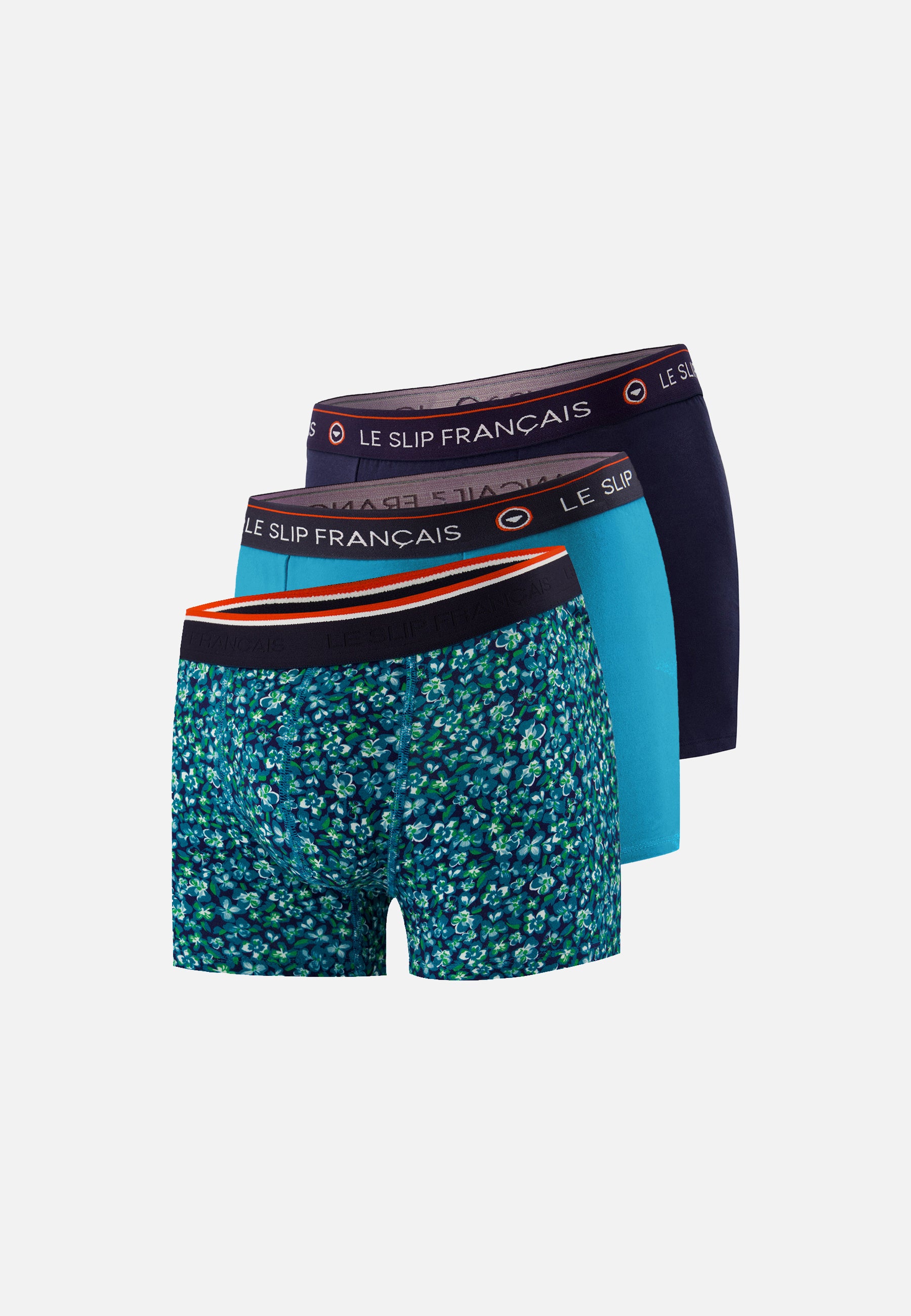 Pack of 3 cotton boxer shorts - Hibiscus, Mint Green, Topaz, Navy