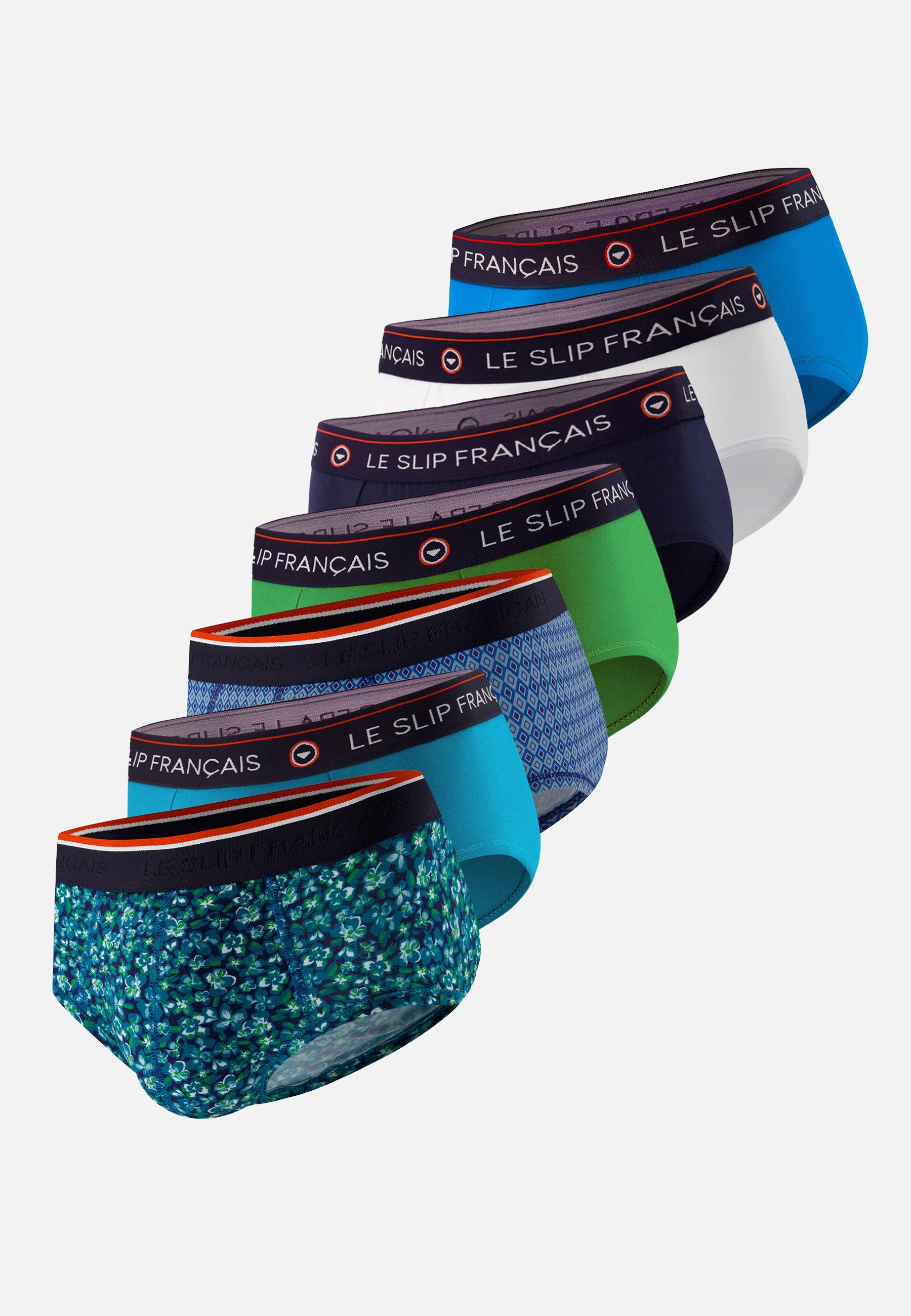 Pack of 7 cotton briefs - Underwood Briefs Indigo Topaz Mint Green Turquoise Blue Harlequin White Navy