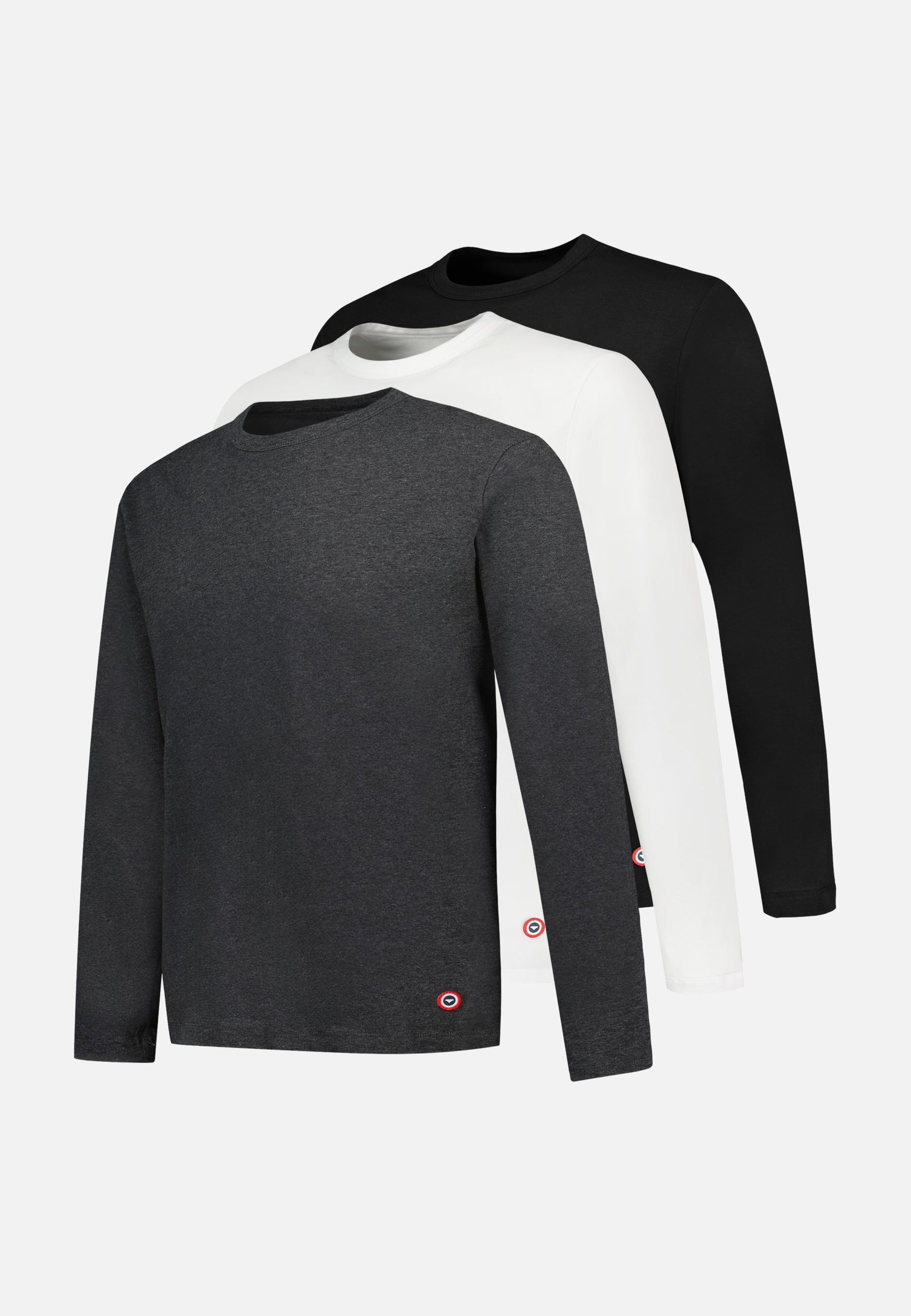 Lot de 3 t-shirts manches longues en coton - T-shirts Manches Longues Anthracite Blanc Noir