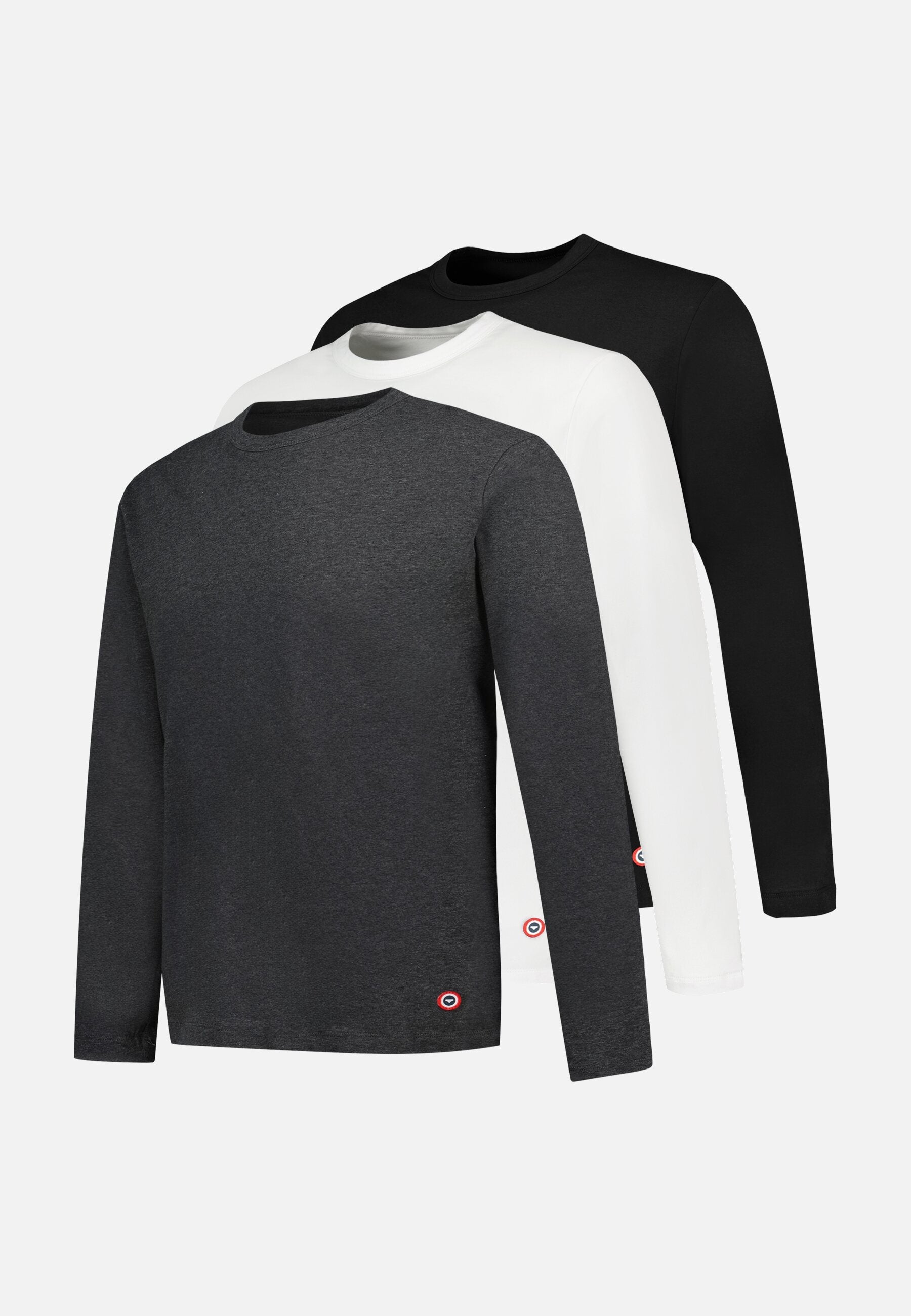 Lot de 3 t-shirts manches longues en coton - T-Shirts Manches Longues Anthracite Blanc Noir
