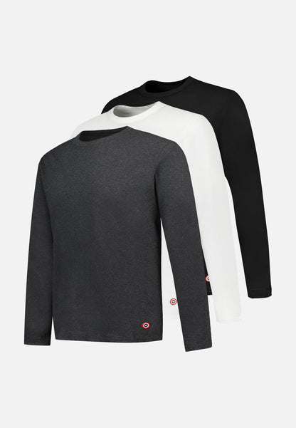 Lot de 3 t-shirts manches longues en coton - T-Shirts Manches Longues Anthracite Blanc Noir