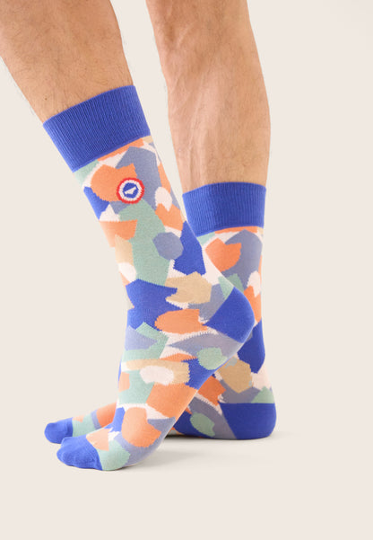 Lot de 7 chaussettes mi-hautes en coton - Chaussettes Vert Azur Confetti Bleu Nautique Orange Marine Rayures Marine Blanc
