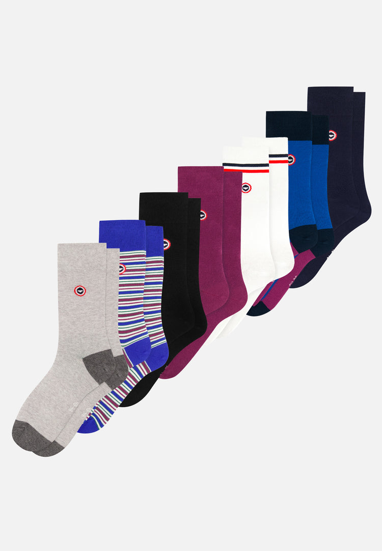 Lot de 7 chaussettes mi-hautes en coton - Chaussettes Bicolore Noir Rayure Matelas Purple Emeraude Purple Bleu Eblouissant Purple Marine Blanc - Le Slip Français - 1