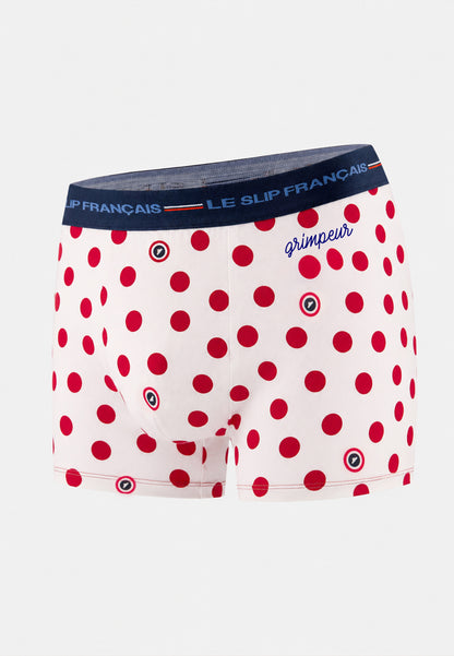 Boxer Blanc à pois rouges en coton - Redoutable Blanc à pois rouges brodé "grimpeur"