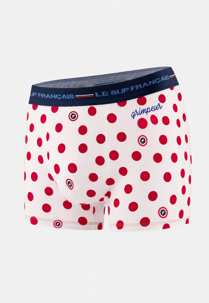 Boxer Blanc à pois rouges en coton - Redoutable Blanc À Pois Rouges Imprimé Grimpeur