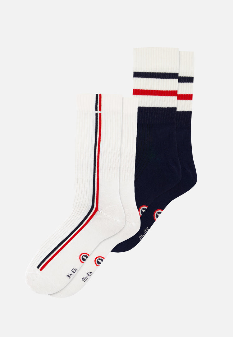 Lot de 2 chaussettes mi-hautes en coton - Chaussettes Marine Blanc Rouge - Le Slip Français - 1
