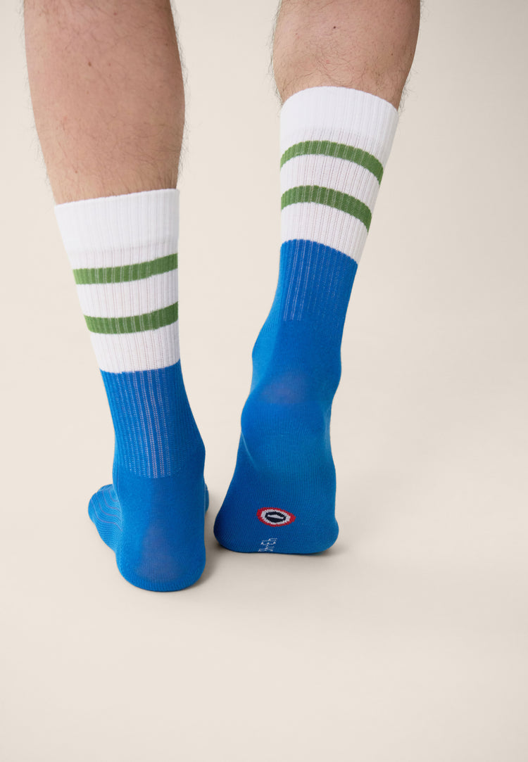 Chaussettes de sport mi-hautes rayées turquoise et vert menthe - Wilfried Rayures Bleu Turquoise Mint Green - Le Slip Français - 3