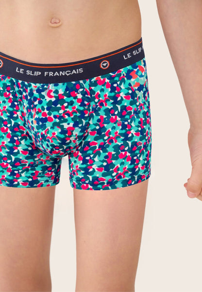 Boxer enfant vert à motif confetti en coton - Petit Joseph Confetti Vert D'Eau