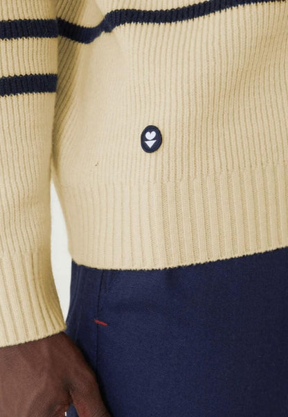Pull mixte en laine française - Lude Marinière Ecru Marine