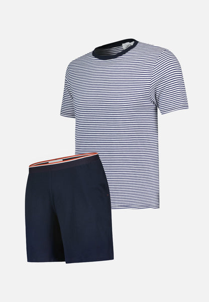 Ensemble pyjama haut marinière et short bleu marine en coton - Pyjama Haut Manches Courtes Et Bas De Pyjama Court Jeason Marine Marinière