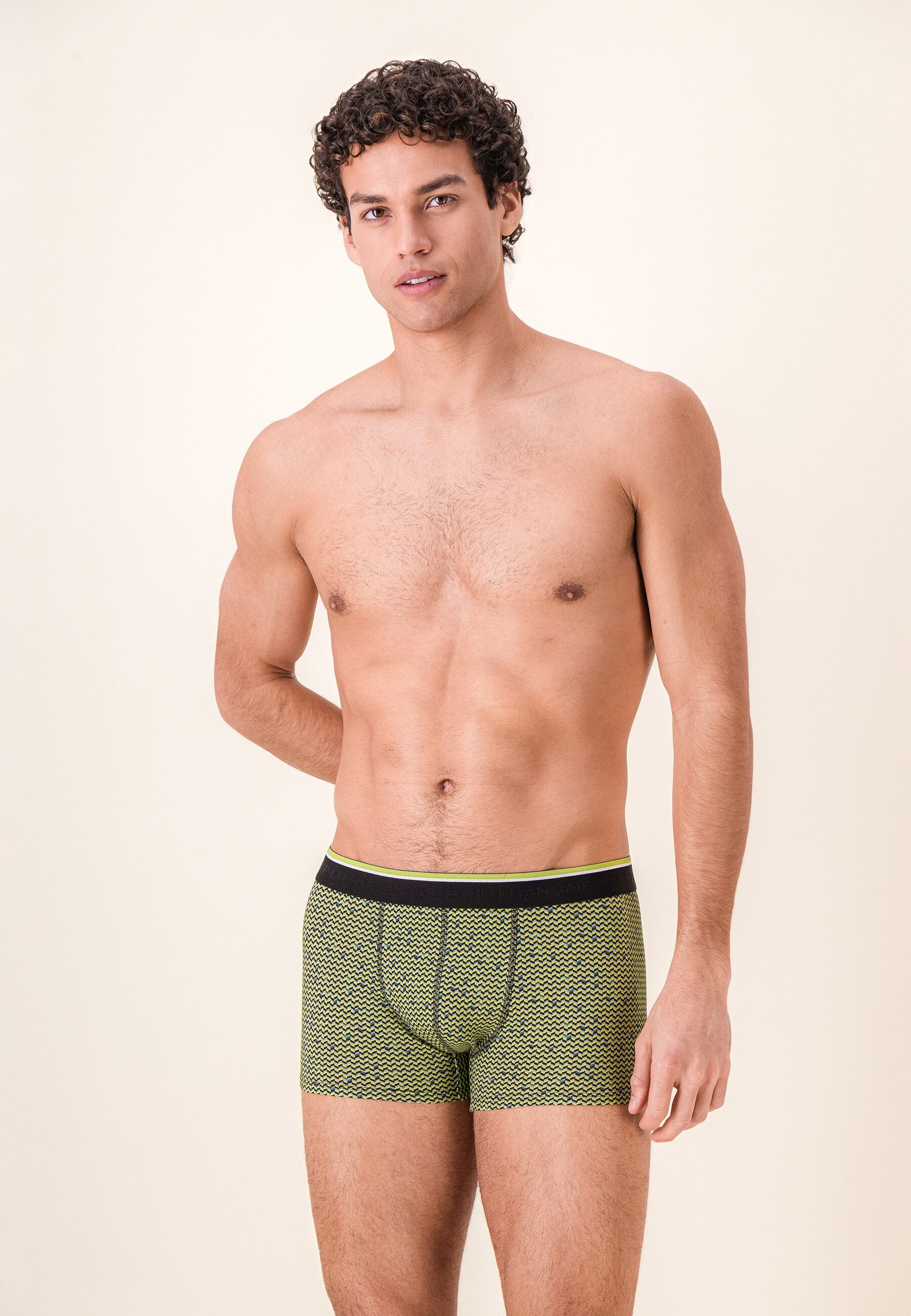 Lot de 3 boxers en coton - Boxers Chevron Jaune Anis Vert Sauge Gris Anthracite