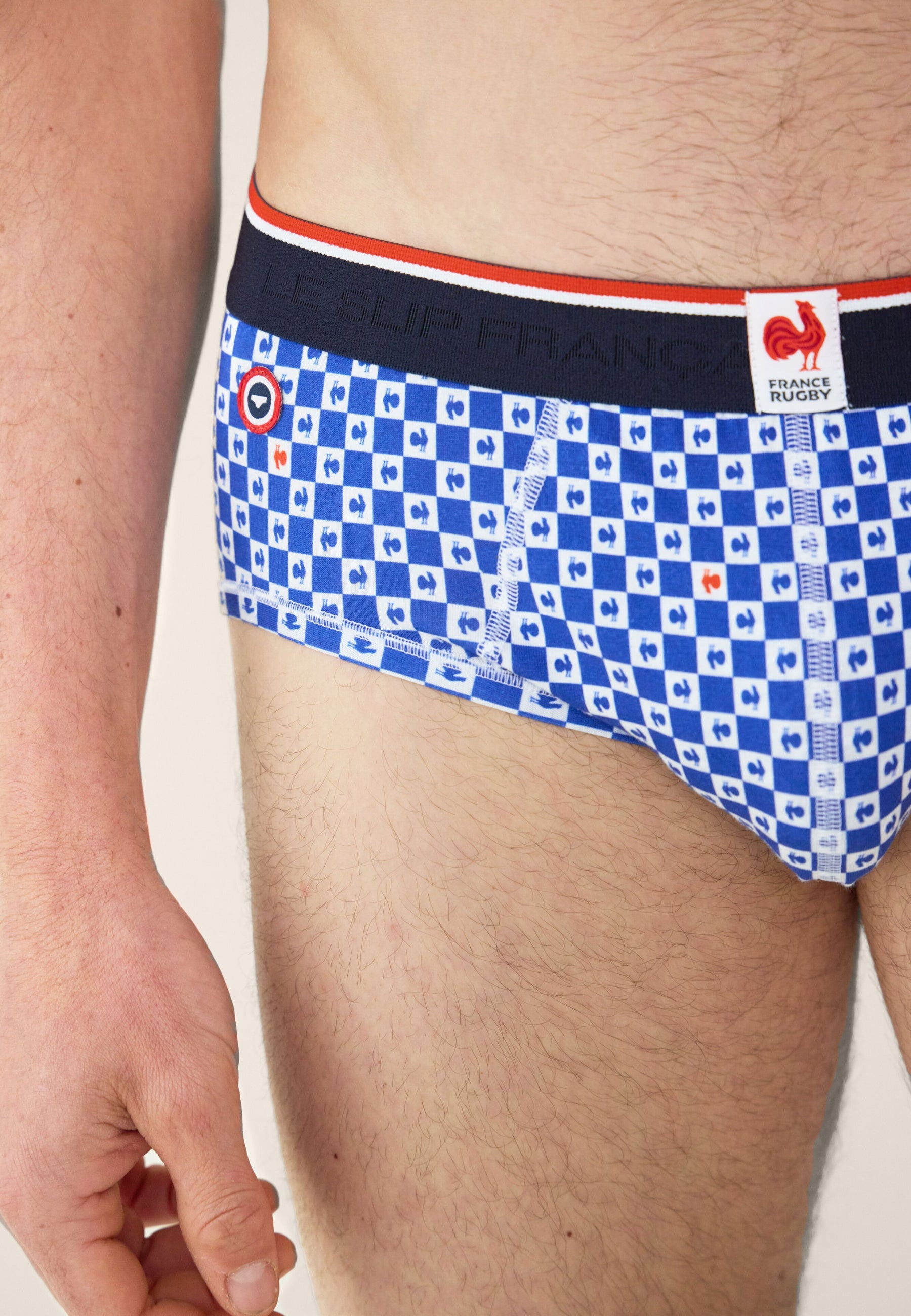 Slip bleu à motif damier france rugby en coton - Terrible Damier Indigo France Rugby