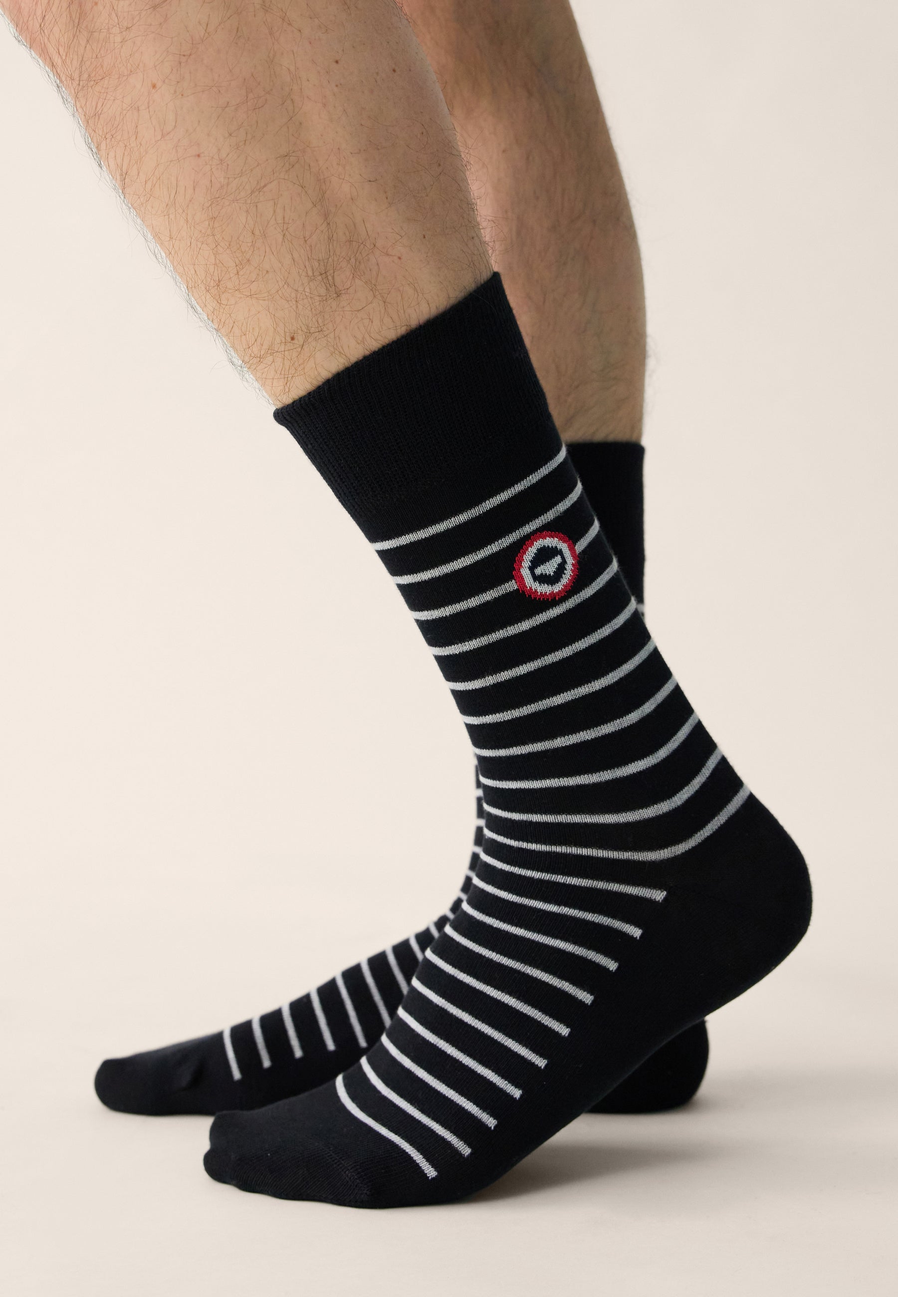 Black and Grey Stripe Mid-Calf Socks - Robust Black Grey Stripes