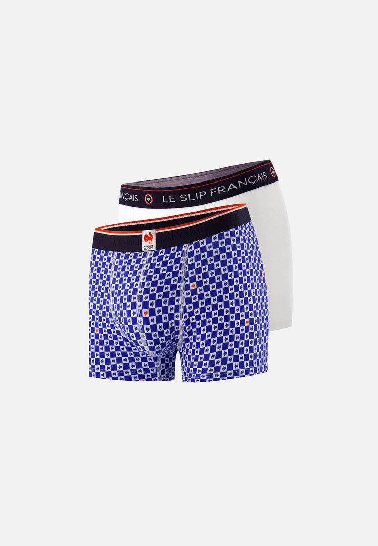 Lot de 2 boxers en coton - Boxers XV de France Damier Indigo Blanc - Le Slip Français - 1