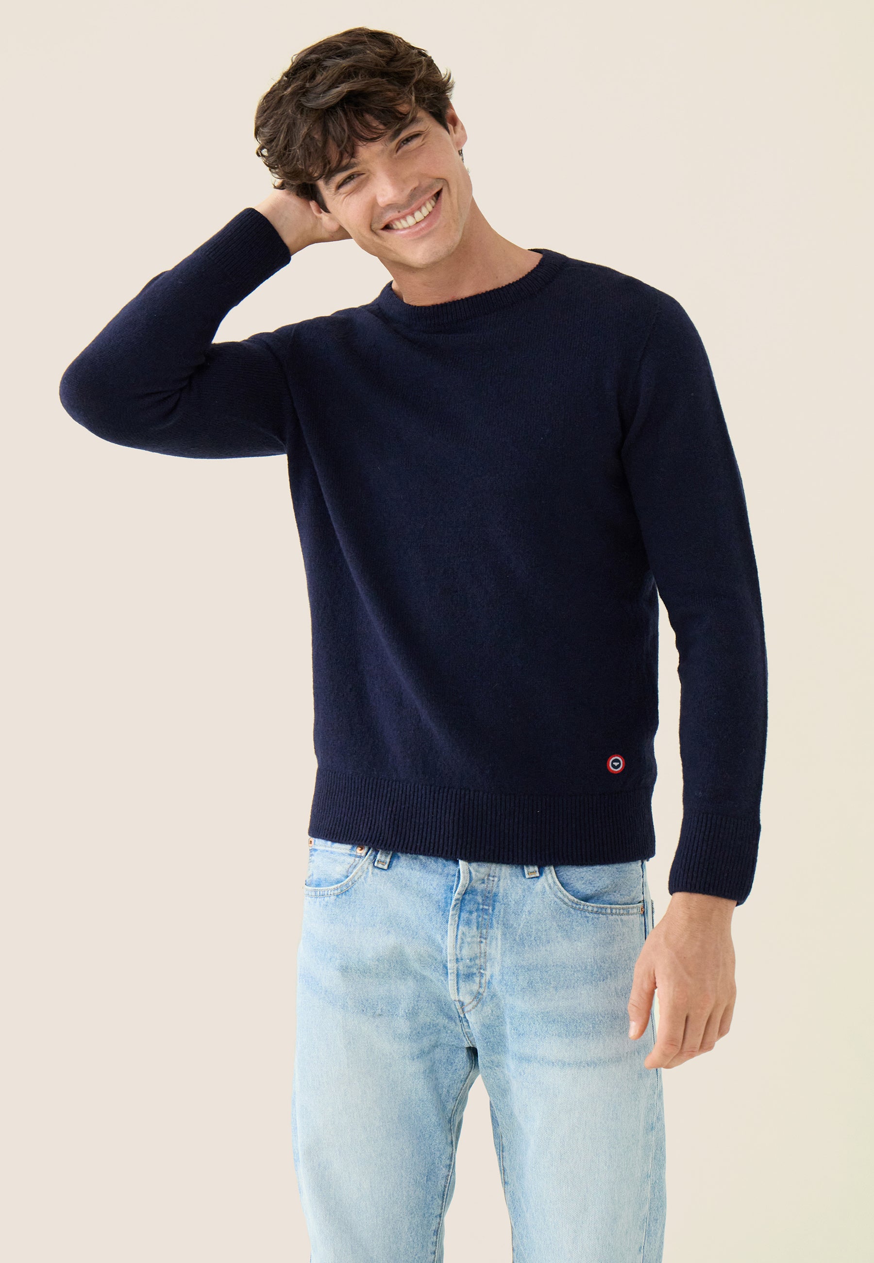 Men's navy blue knitted sweater - Jean Pull Marine
