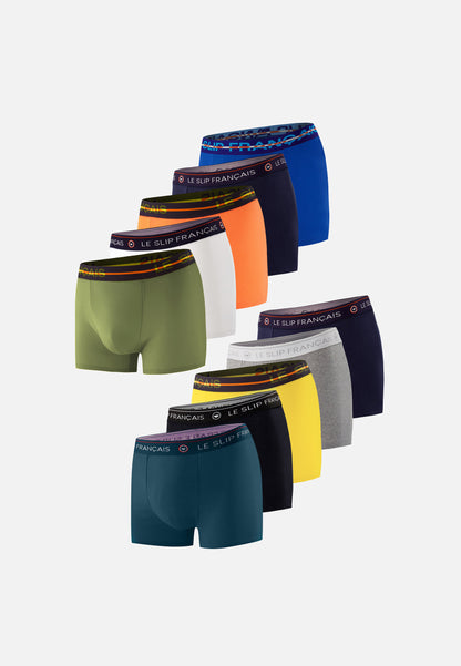 Pack of 10 cotton boxer shorts - Heather Grey, Navy, Pure Orange, White, Black, Khaki, Veronese, Yellow, Duck Blue, Nautical Blue