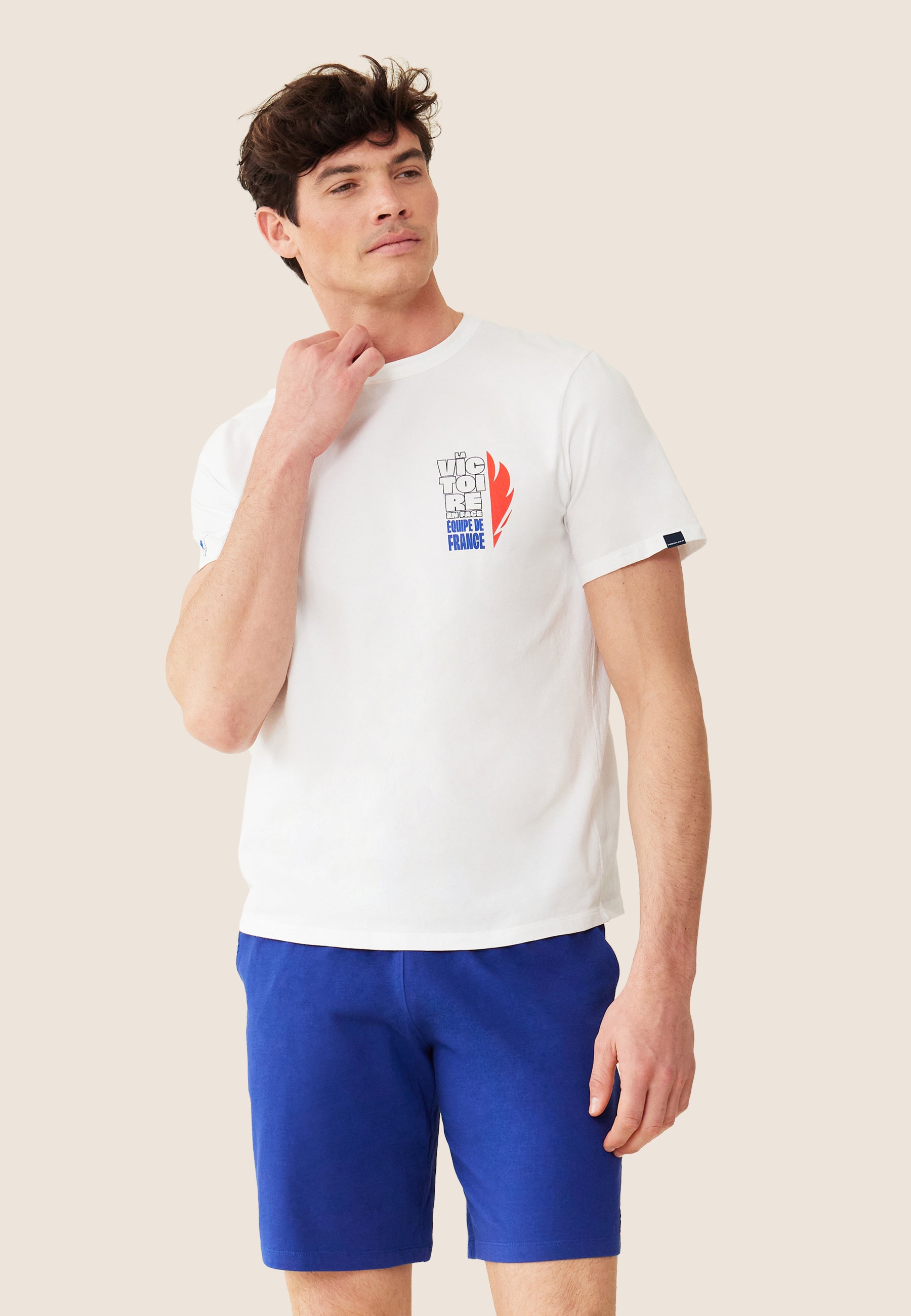 Ensemble pyjama t-shirt et short en coton - Ensemble Pyjama Equipe de France Blanc Indigo