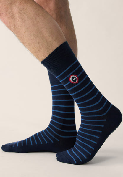 Lot de 10 chaussettes mi-hautes en coton - Chaussettes Marine Acier Blanc Noir Gris Anthracite Marinière Bleu Rayures Bleu Jean Brique