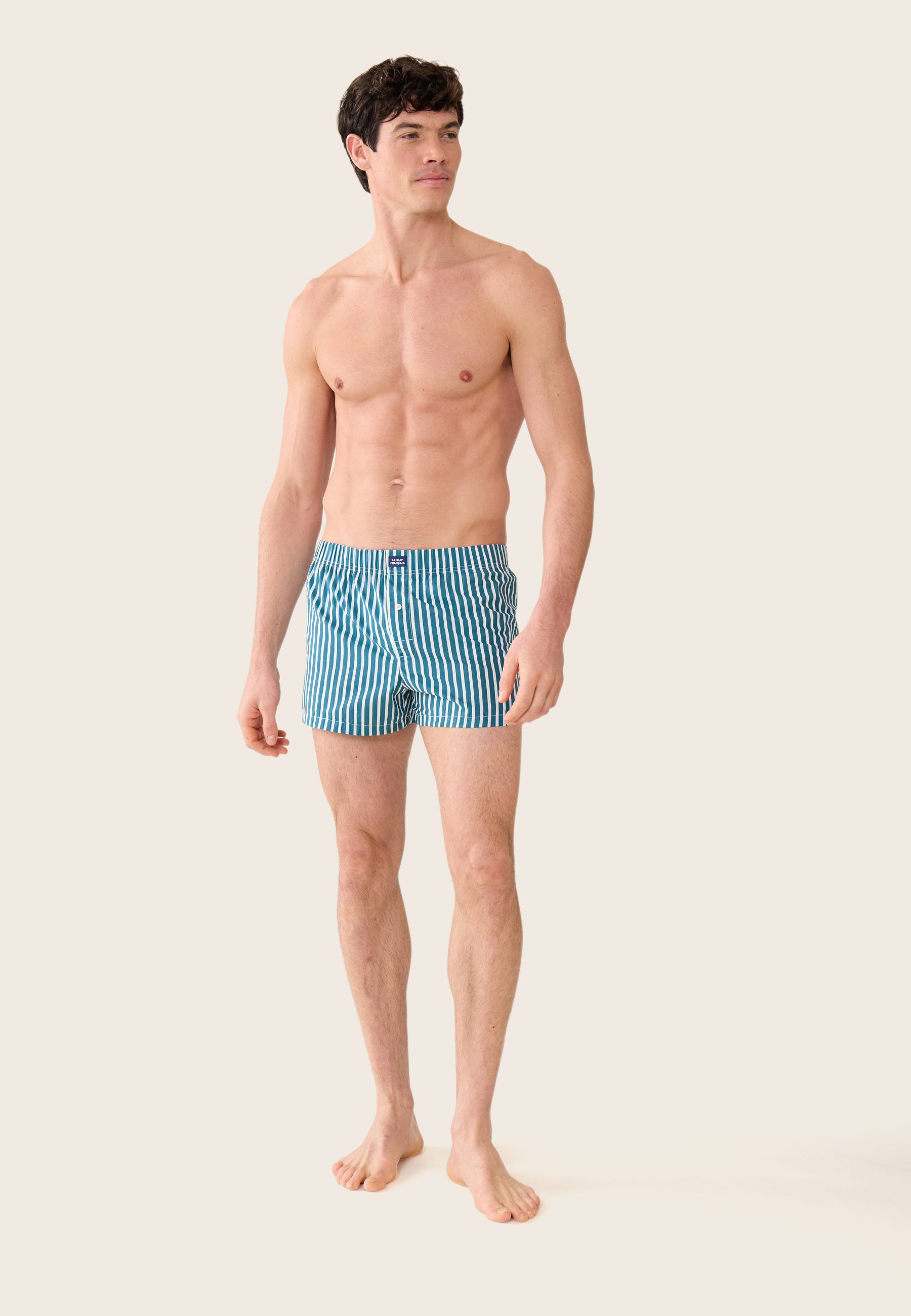 Blue striped cotton boxer shorts - Jacques Sens Duck Blue