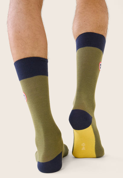 Chaussettes mi-hautes kaki fantaisie - Lucas Bloc Marine Kaki Veronese Jaune Citron