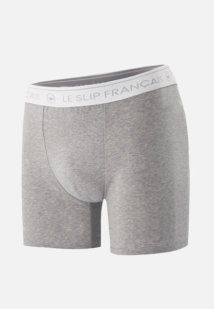 Long grey cotton boxer shorts - Redoutable Long Grey Heather
