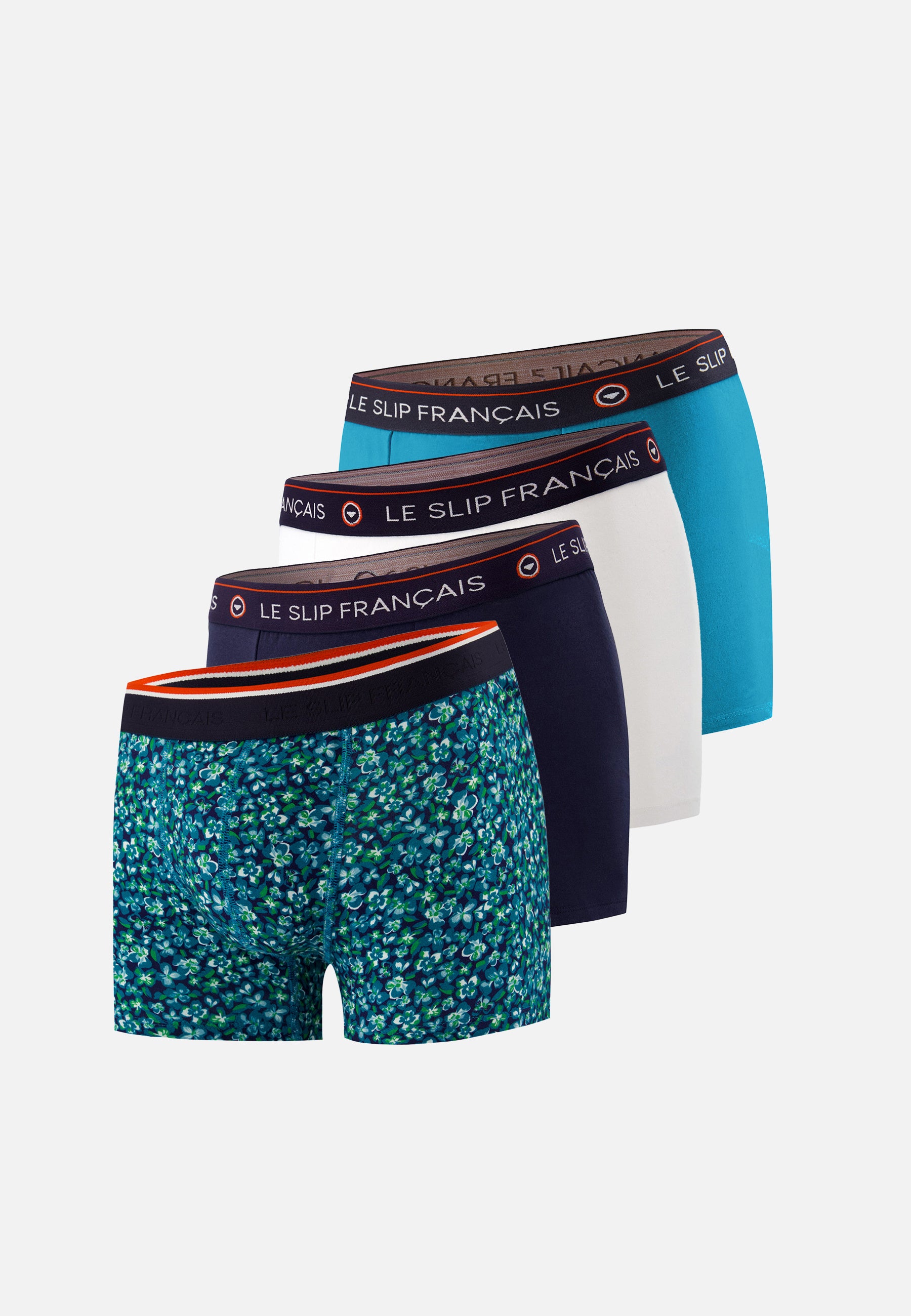 Lot de 4 boxers en coton - Boxers Marine Topaz Hibiscus Mint Green Blanc