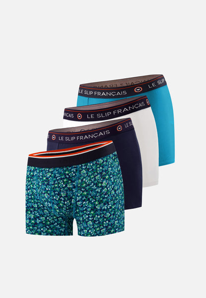 Lot de 4 boxers en coton - Boxers Marine Topaz Hibiscus Mint Green Blanc