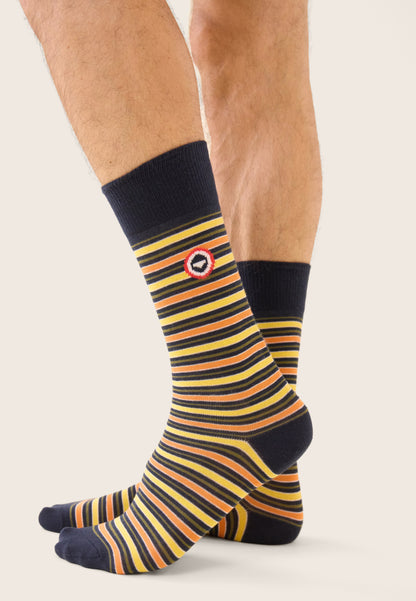 Khaki mid-calf socks with mattress stripes - Lucas Mattress Stripe Khaki Veronese