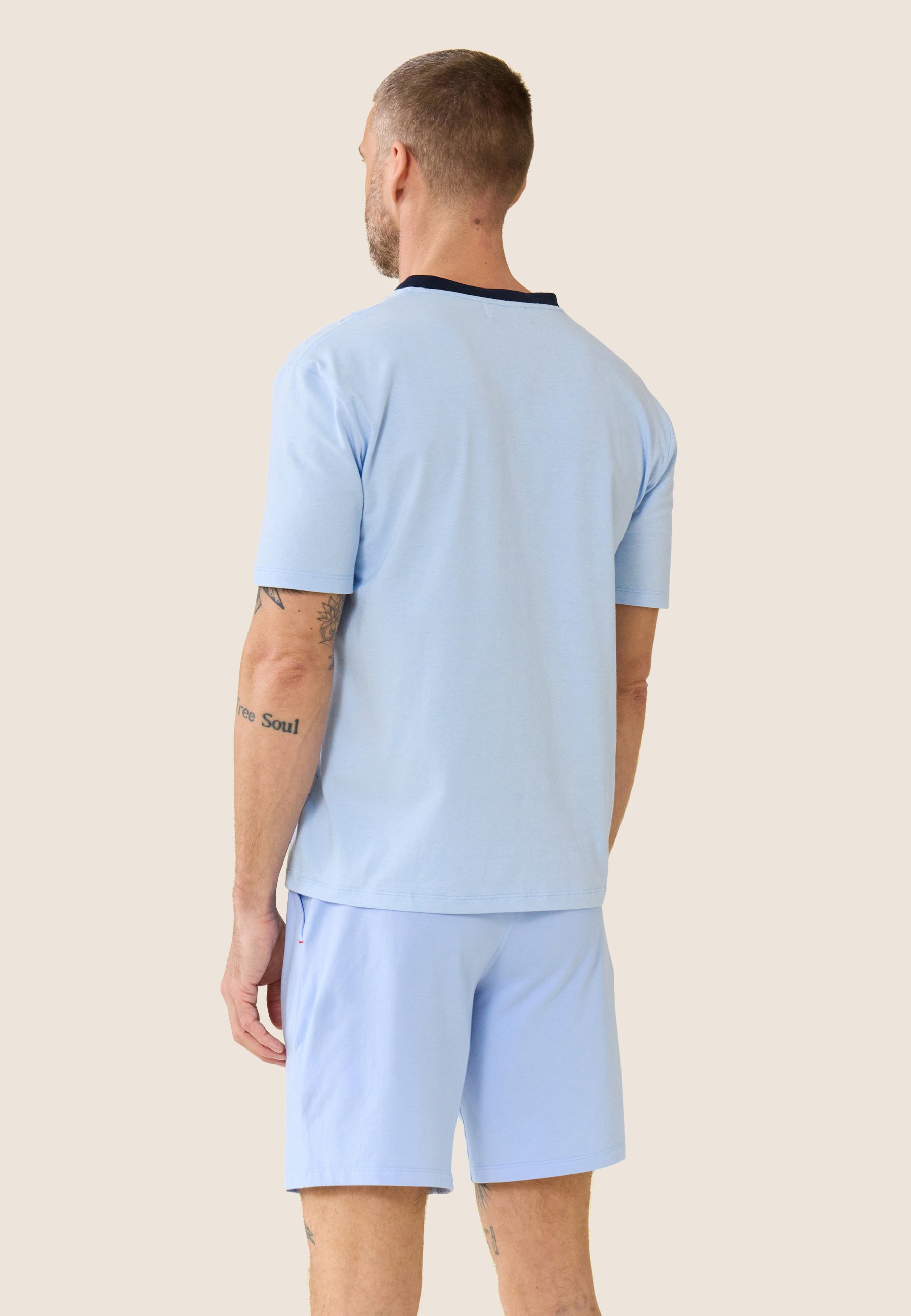 Ensemble de pyjama t-shirt et short en coton - Ensemble Pyjama Yvan Bleu ciel