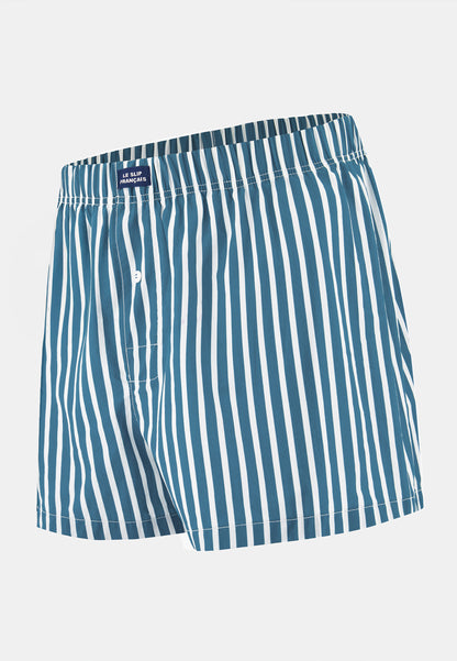 Blue striped cotton boxer shorts - Jacques Sens Duck Blue