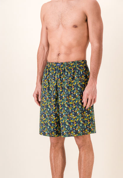 Bas de pyjamas court à motif jungle en coton - Fredy Jungle Kaki Veronese