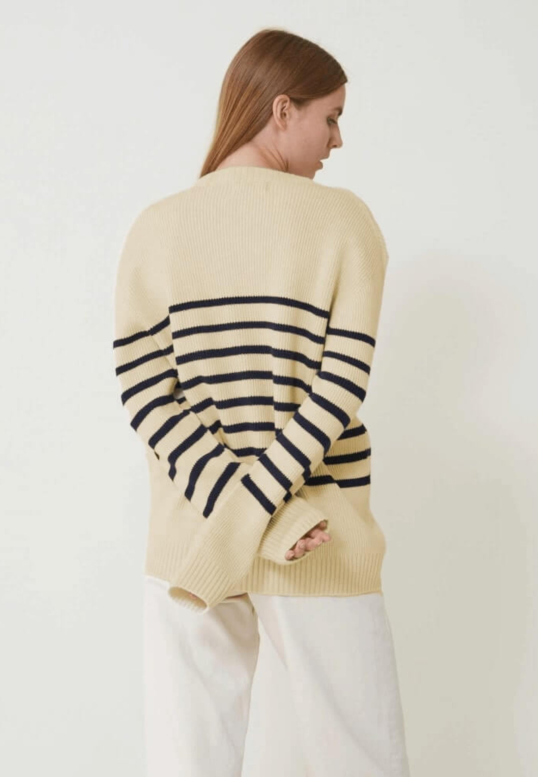 Pull mixte en laine française - Lude Marinière Ecru Marine