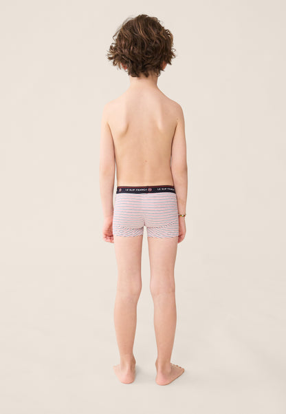Boxer enfant à rayures bleu blanc rouge en coton - Petit Joseph Rayures