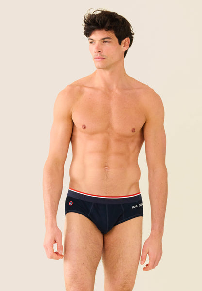 Slip bleu marine brodé en coton - Terrible Bleu Amour