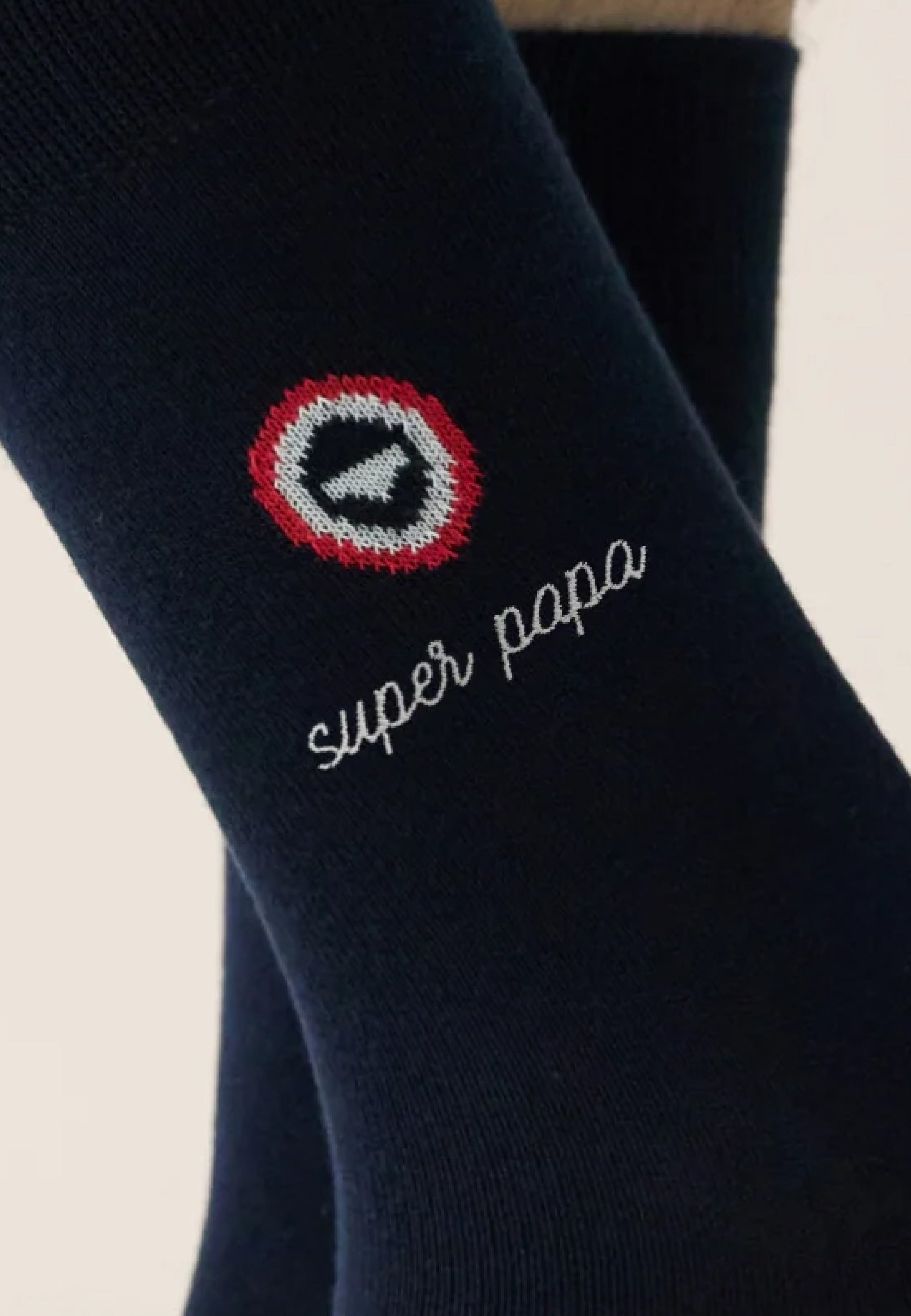 Chaussettes mi-hautes unies bleu marine - Robuste Marine Brodé Super Papa