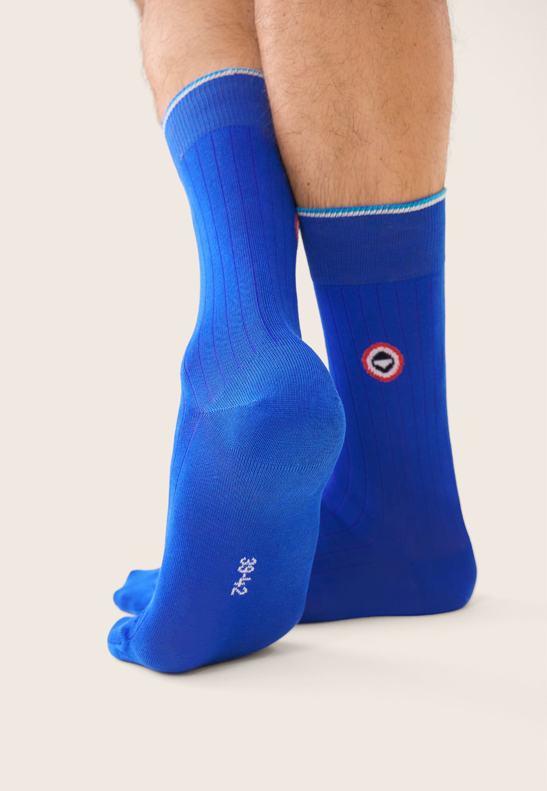 Chaussettes mi-hautes bleu en fil d'Écosse - Nessy Bleu Nautique