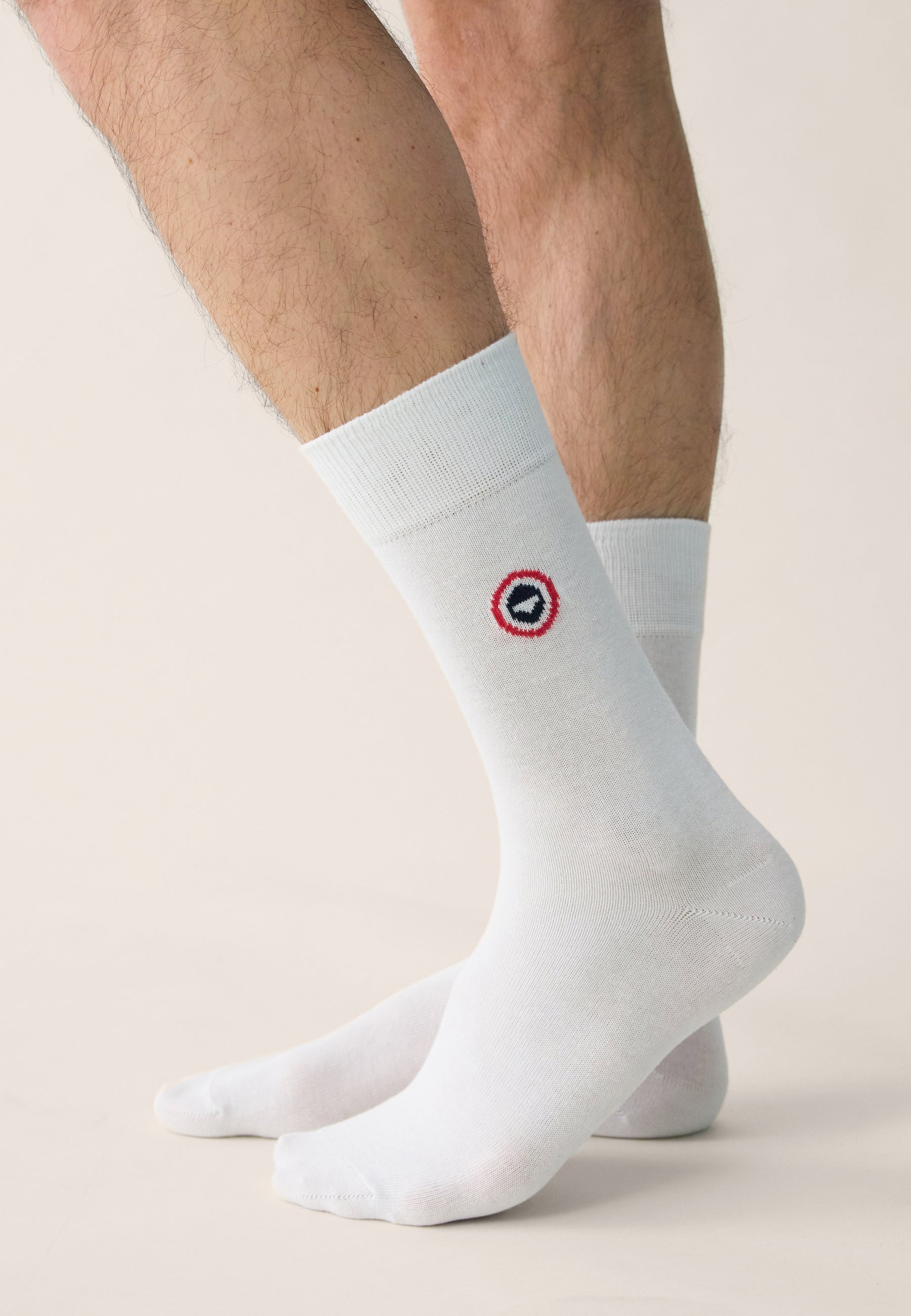 Lot de 2 chaussettes mi-hautes en coton - Chaussettes Marine Rayures Blanches Blanc