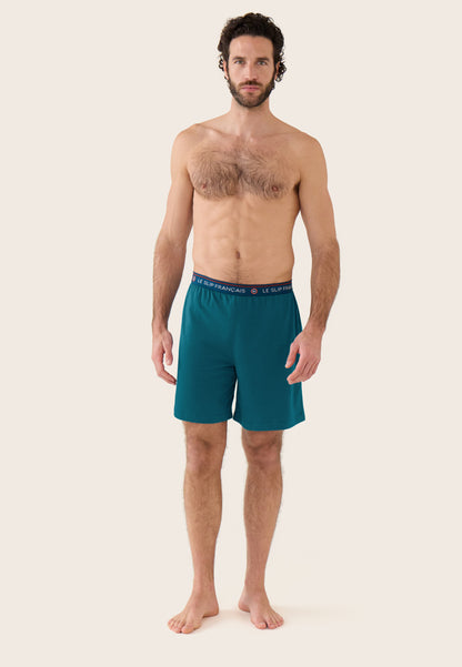 Bas de pyjamas court bleu en coton - Invincible Bleu Canard