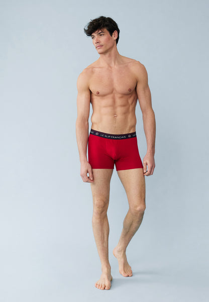 Lot de 6 boxers en coton - Boxers Noir Blanc Bleu Foncé Rouge Gris Chiné Bleu