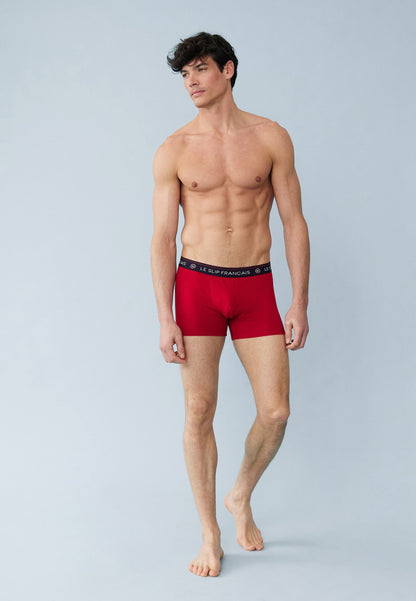 Lot de 6 boxers en coton - Boxers Noir Blanc Bleu Foncé Rouge Gris Chiné Bleu