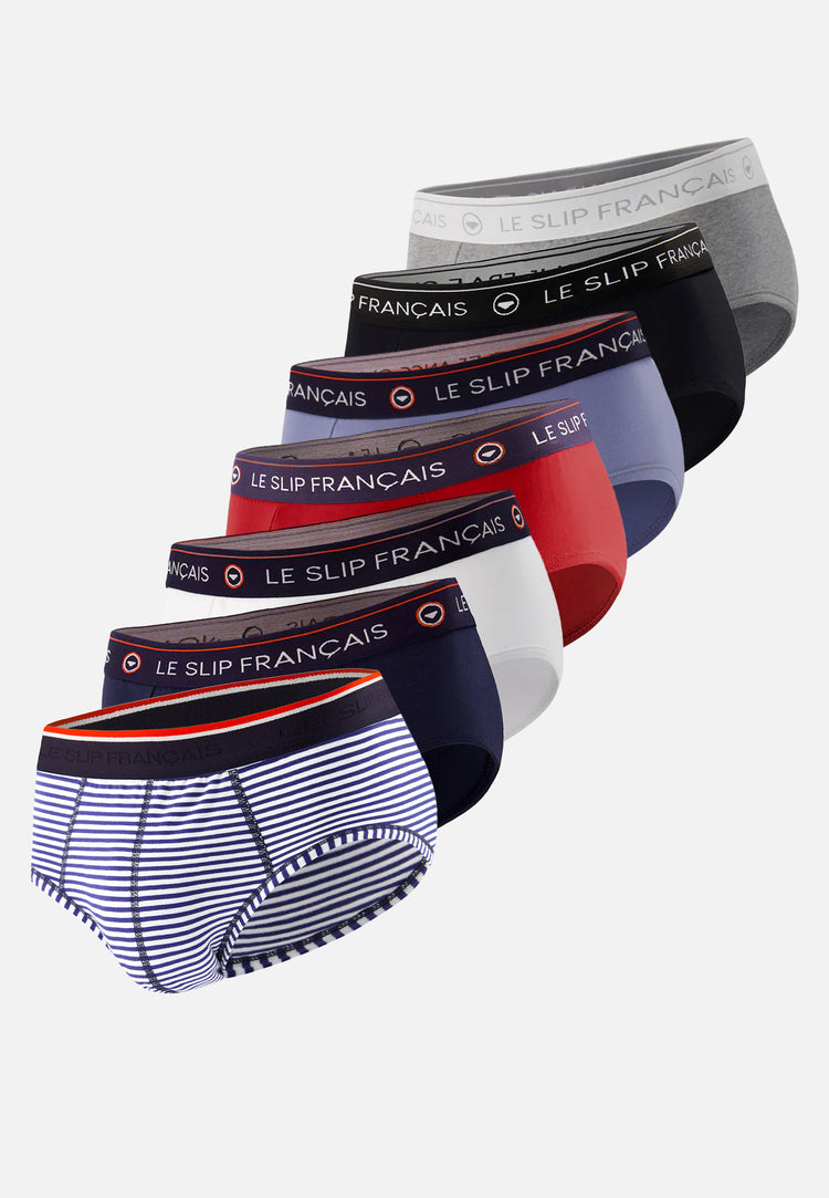 Lot de 7 slips en coton - Slips Marine Blanc Rouge Cerise Noir Gris Chiné Bleu Jean Marinière - Le Slip Français - 1