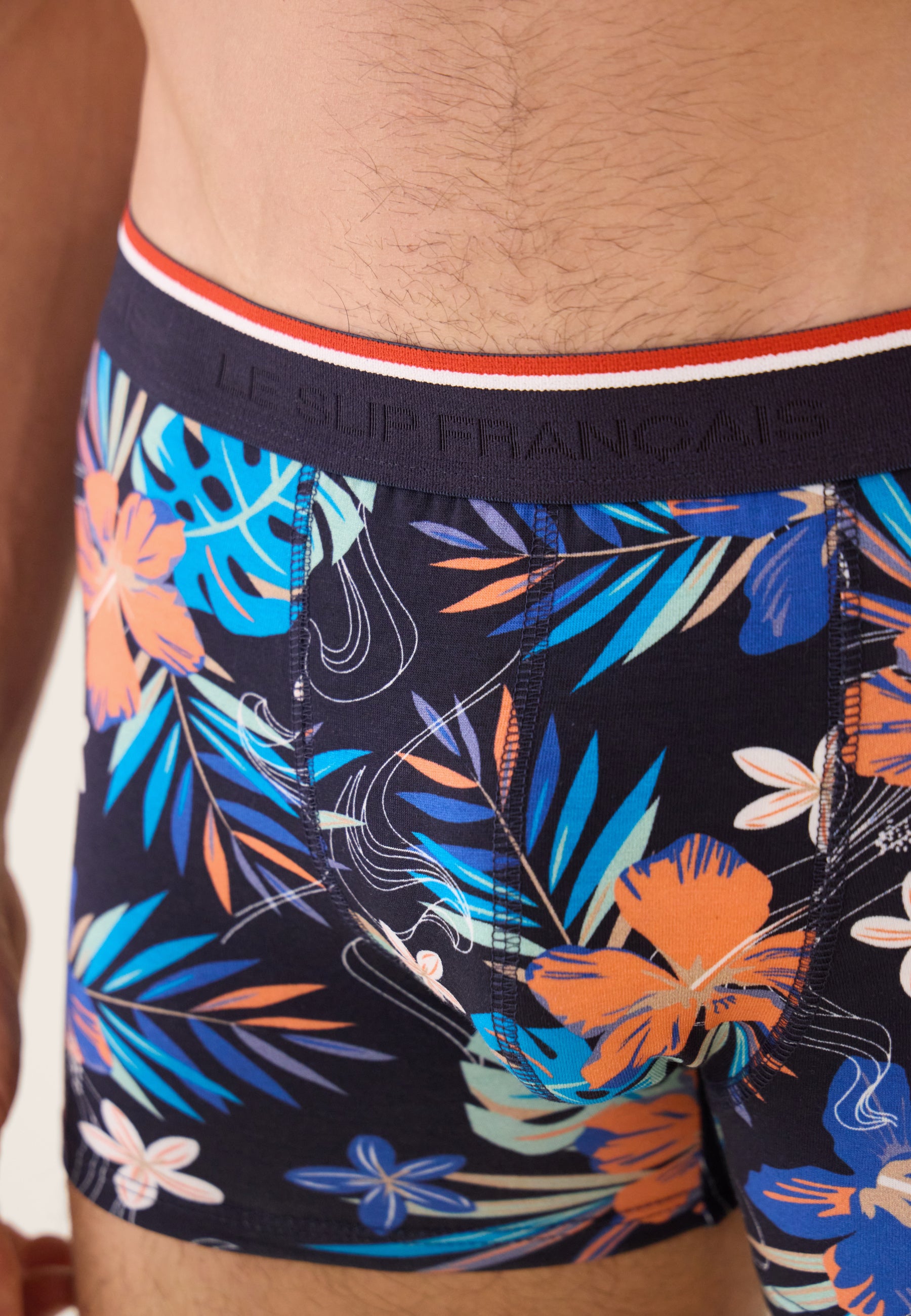 Blue cotton boxer shorts with floral pattern - Marius Hawai Nautical Blue