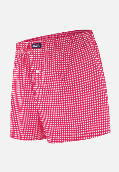 Caleçon à carreaux rose en coton - Jacques Vichy Rose Cerise