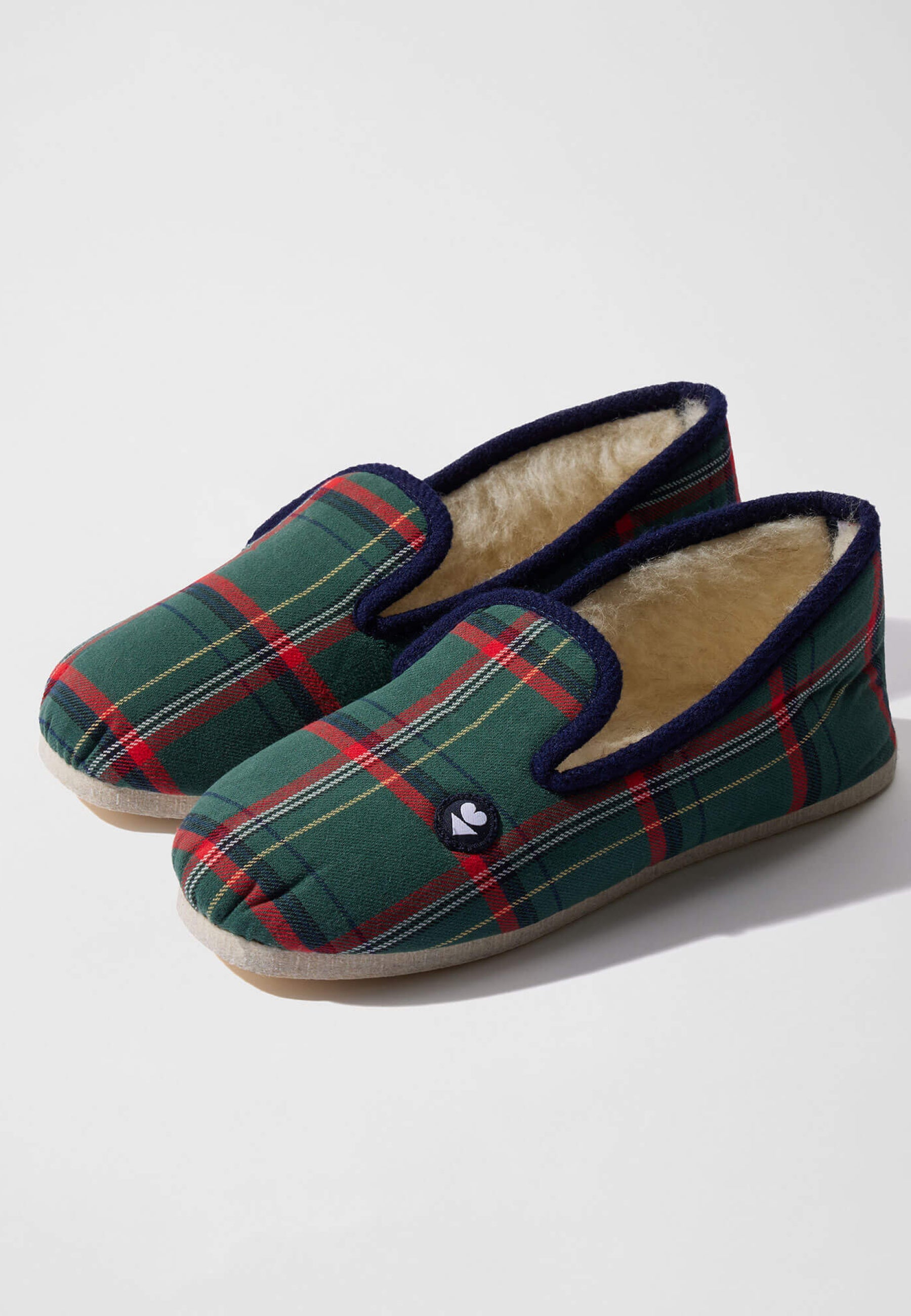 Chaussons d'intérieur en laine - Pantoufles Carreaux Vert