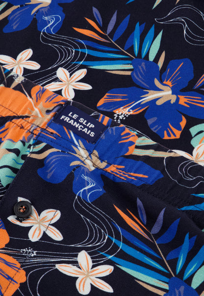 Blue floral print cotton jersey boxer shorts - Fredo Hawai Nautical Blue