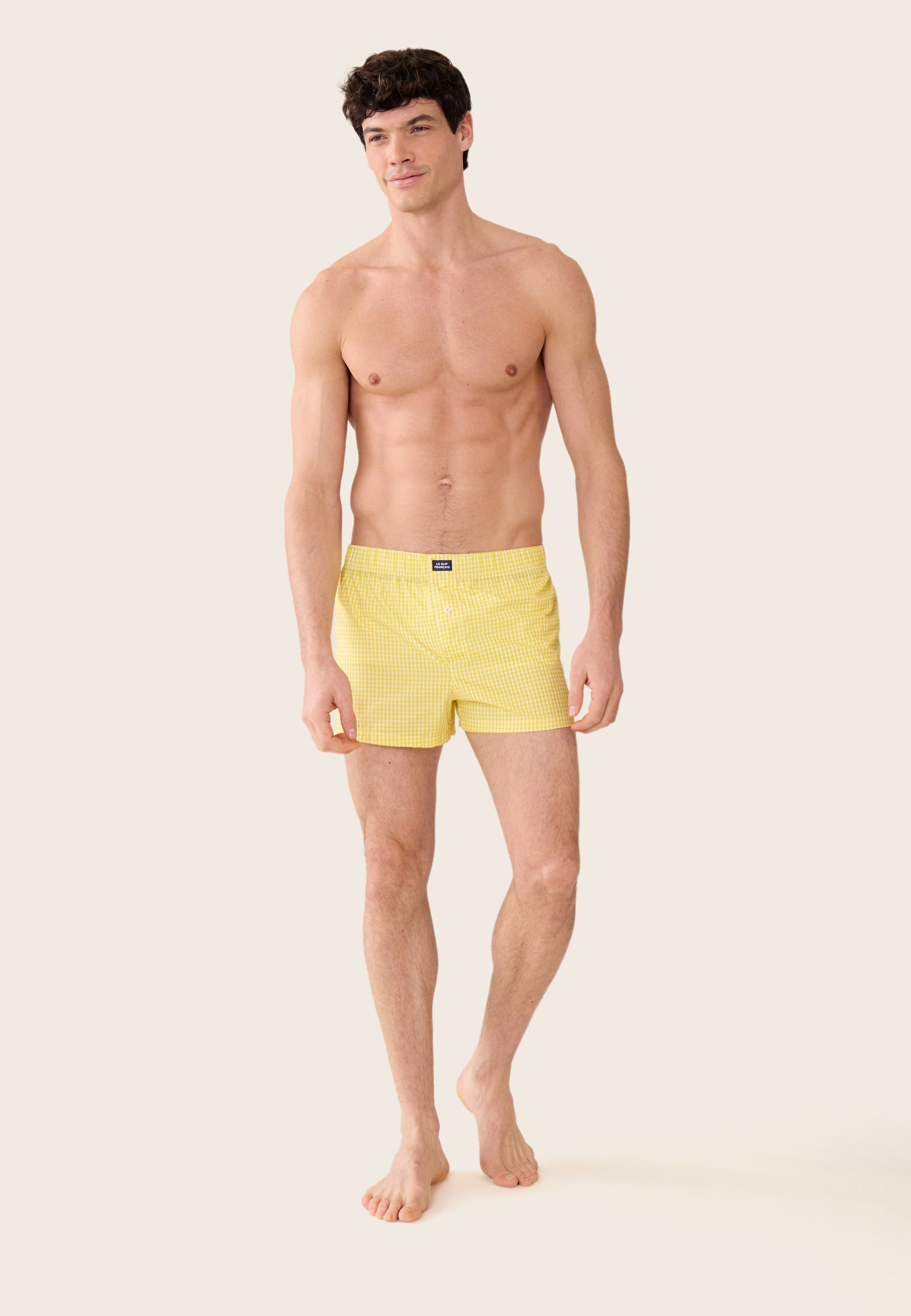 Caleçon à carreaux jaune en coton - Jacques Vichy Jaune Citron