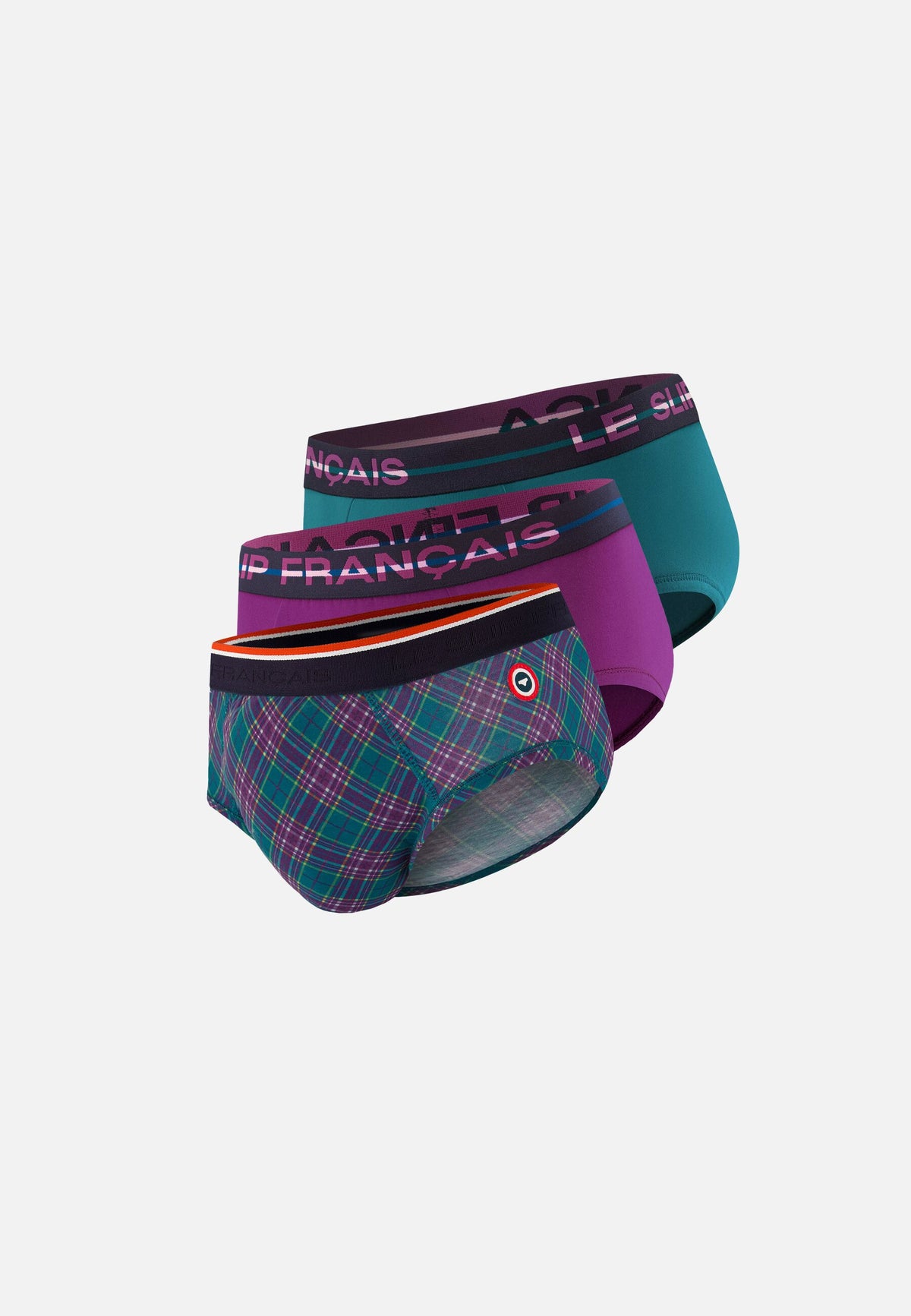 Lot de 3 slips en coton - Slips Tartan Bleu Canard Violet