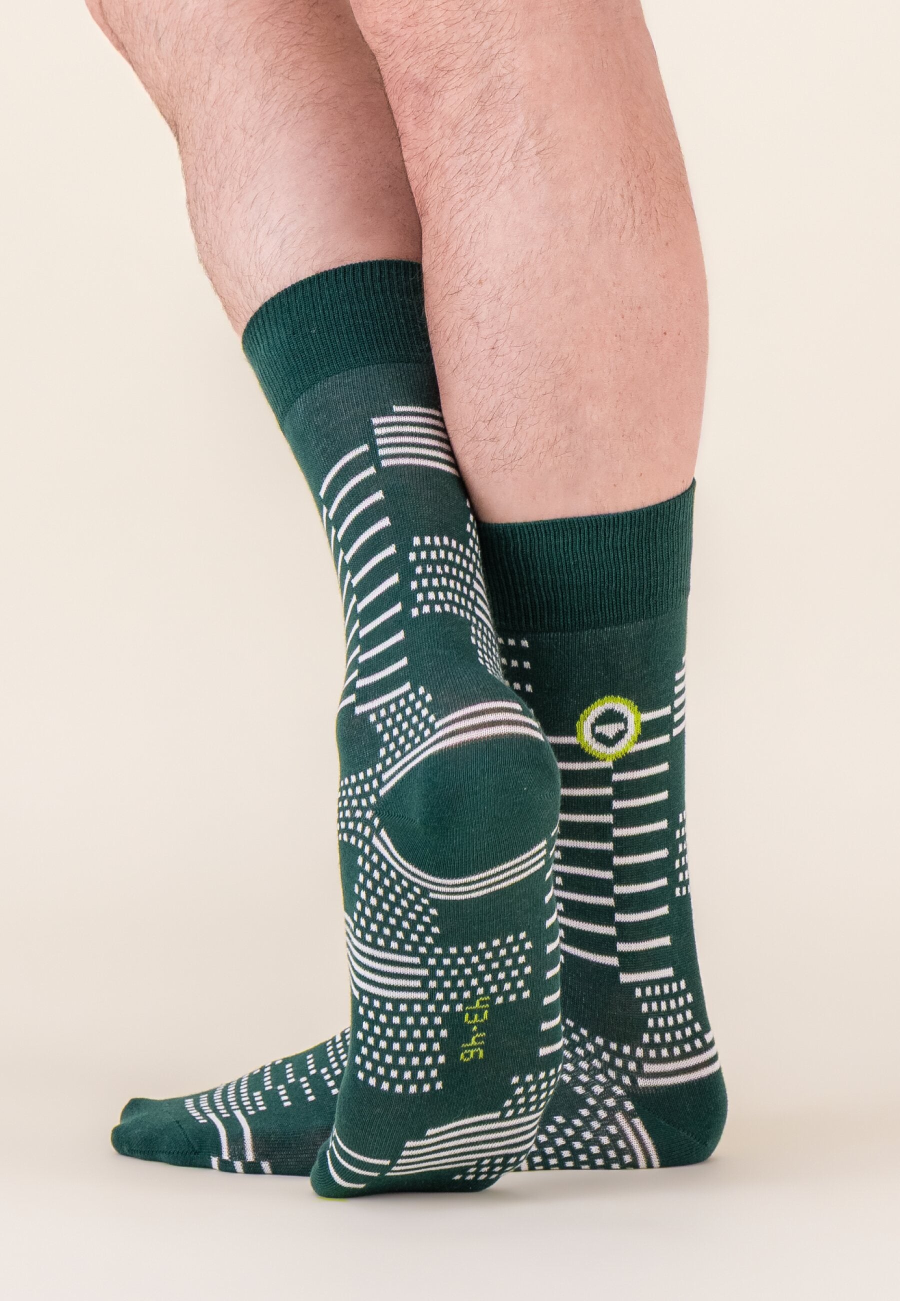Chaussettes mi-hautes à motif pixel vert forêt en coton - Lucas Pixel Vert Forêt