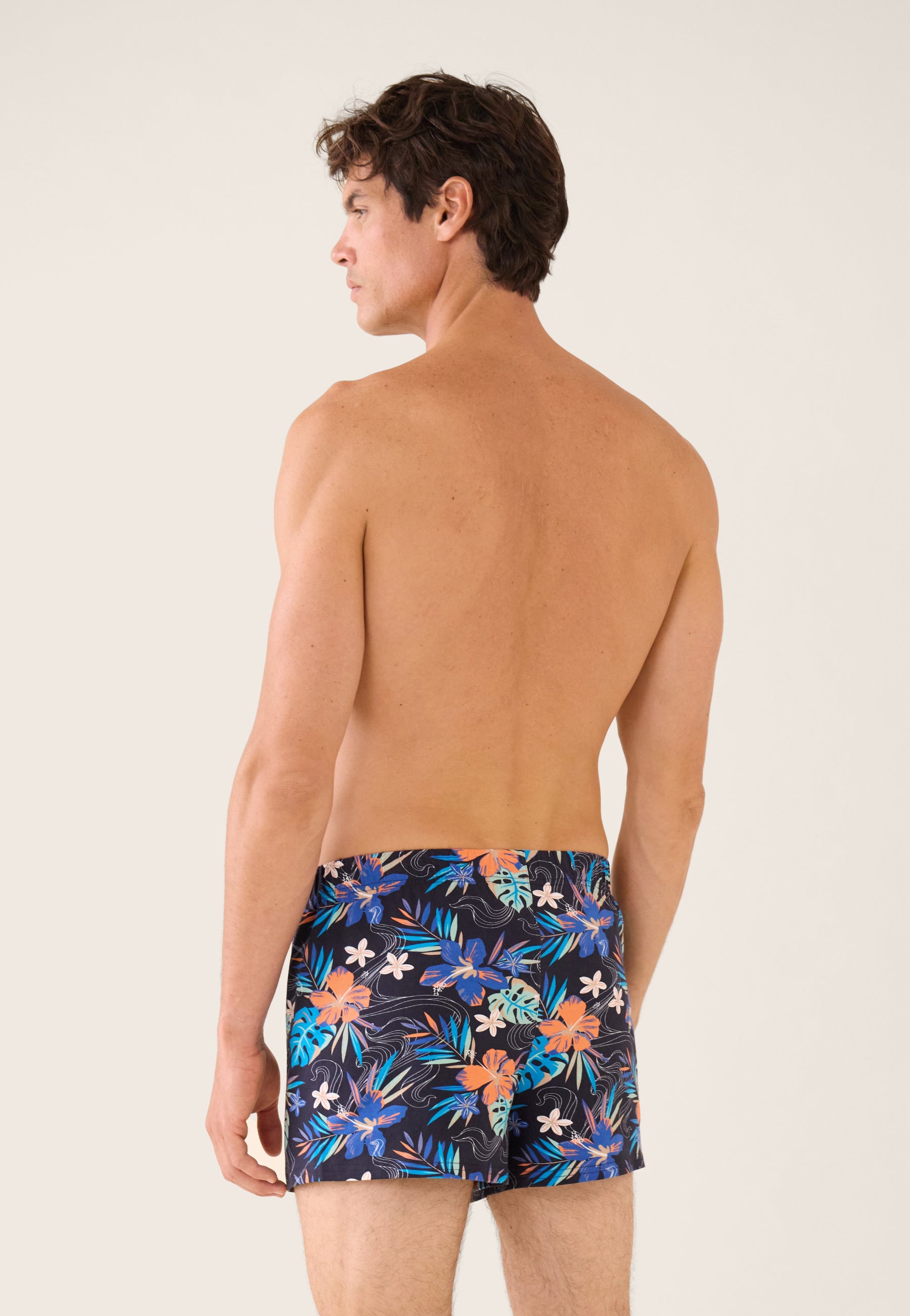 Caleçon bleu à motif florales en jersey de coton - Fredo Hawaï Bleu Nautique